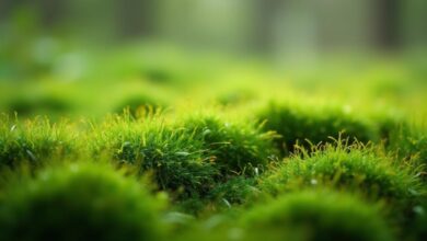 Gros plan sur un tapis de mousse vert luxuriant et texturé