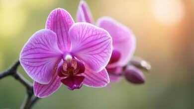 Fleur d'orchidée pourpre aux pétales délicatement striés