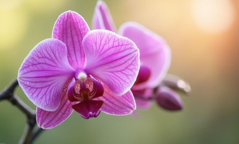 Fleur d'orchidée pourpre aux pétales délicatement striés